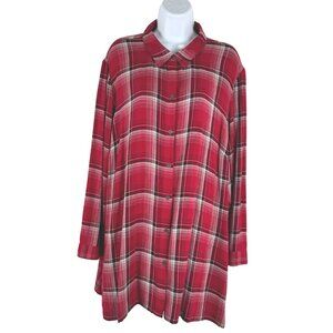 J. Jill Tunic Button Front Shirt 2X Red Plaid Long Sleeve Rayon TP-3599